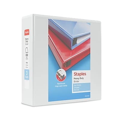 Staples - Heavy Duty 3" 3-Ring View Binders, D-Ring, 4/Pack - White Staples - Heavy Duty 3" 3-Ring View Binders, D-Ring, 4/Pack - White