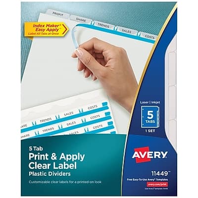 Avery - Index Maker Plastic Dividers with Print & Apply Label Sheets, 5 Tabs - Frosted White Avery - Index Maker Plastic Dividers with Print & Apply Label Sheets, 5 Tabs - Frosted White