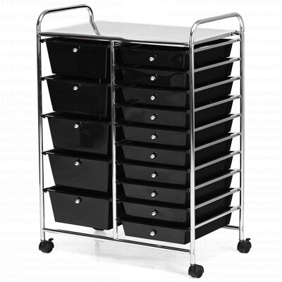 Costway - 15 Drawer Rolling Storage Cart Scrapbook Paper Office School Organizer - Black Costway - 15 Drawer Rolling Storage Cart Scrapbook Paper Office School Organizer - Black