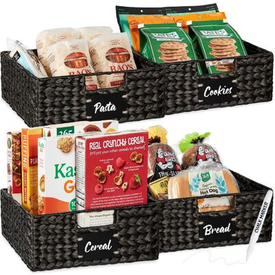 Best Choice Products - Set of 4 13in Woven Water Hyacinth Pantry Baskets w/ Chalkboard Label, Chalk Marker - Black Best Choice Products - Set of 4 13in Woven Water Hyacinth Pantry Baskets w/ Chalkboard Label, Chalk Marker - Black