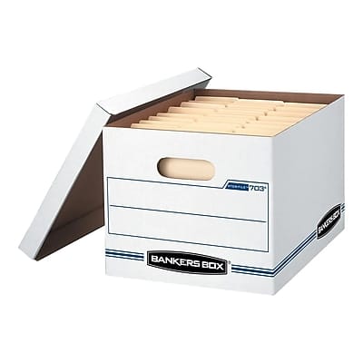 Bankers Box - Stor/File 60% Recycled Corrugated File Box Lift Off Lid, Letter/Legal Size/Blue, 6/Pack - White/Blue Bankers Box - Stor/File 60% Recycled Corrugated File Box Lift Off Lid, Letter/Legal Size/Blue, 6/Pack - White/Blue