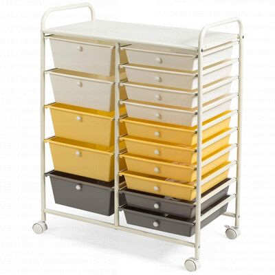 Costway - 15 Drawer Rolling Storage Cart Scrapbook Paper Office School Organizer - Grey/Beige/Yellow Costway - 15 Drawer Rolling Storage Cart Scrapbook Paper Office School Organizer - Grey/Beige/Yellow