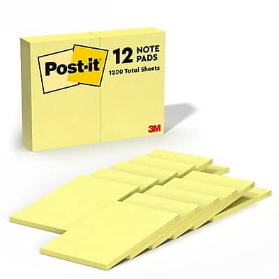 Post-it - Notes, 4" x 6", Canary Collection, 100 Sheet/Pad, 12 Pads/Pack - Canary Yellow Post-it - Notes, 4" x 6", Canary Collection, 100 Sheet/Pad, 12 Pads/Pack - Canary Yellow