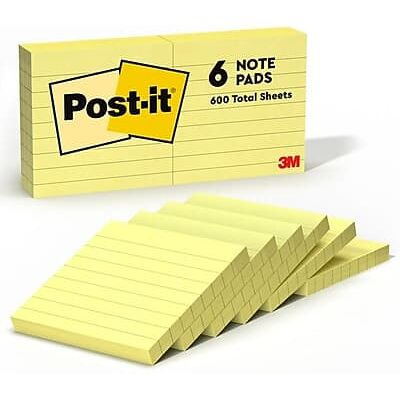 Post-it - Notes, 3" x 3", Canary Collection, Lined, 100 Sheet/Pad, 6 Pads/Pack - Canary Yellow Post-it - Notes, 3" x 3", Canary Collection, Lined, 100 Sheet/Pad, 6 Pads/Pack - Canary Yellow
