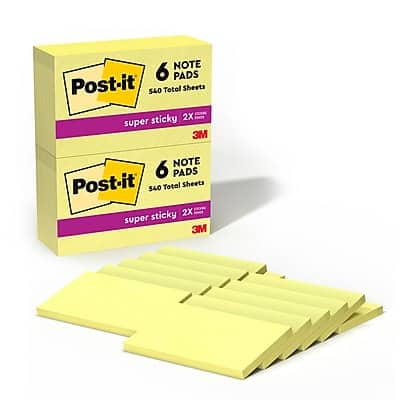 Post-it - Super Sticky Notes, 3" x 5", Canary Collection, 90 Sheet/Pad, 12 Pads/Pack - Canary Yellow Post-it - Super Sticky Notes, 3" x 5", Canary Collection, 90 Sheet/Pad, 12 Pads/Pack - Canary Yellow