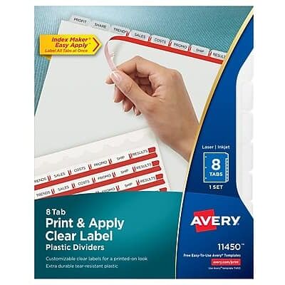 Avery - Index Maker Plastic Dividers with Print & Apply Label Sheets, 8 Tabs - Frosted White Avery - Index Maker Plastic Dividers with Print & Apply Label Sheets, 8 Tabs - Frosted White