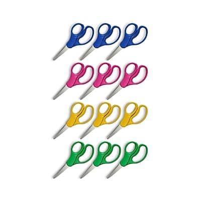 Staples - Teacher Pack 5" Kids Pointed Tip Stainless Steel Scissors, Straight Handle, Right & Left Handed, 12/Pack - Green/Yellow/Pink/Blue Staples - Teacher Pack 5" Kids Pointed Tip Stainless Steel Scissors, Straight Handle, Right & Left Handed, 12/Pack - Green/Yellow/Pink/Blue