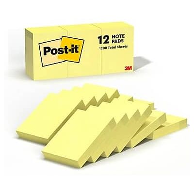 Post-it - Notes, 1 3/8" x 1 7/8", Canary Collection, 100 Sheet/Pad, 12 Pads/Pack - Canary Yellow Post-it - Notes, 1 3/8" x 1 7/8", Canary Collection, 100 Sheet/Pad, 12 Pads/Pack - Canary Yellow