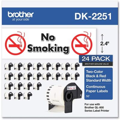 Brother - DK225124PK 2.44 in. x 50 ft. Continuous Paper Label Tape - (24/Pack) - White Brother - DK225124PK 2.44 in. x 50 ft. Continuous Paper Label Tape - (24/Pack) - White