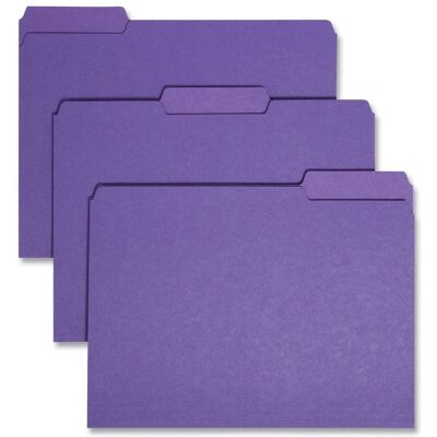 Smead Manufacturing - Interior File Folders, 1/3-Cut Tabs: Assorted, Letter Size, 0.75" Expansion, Purple, 100/Box Smead Manufacturing - Interior File Folders, 1/3-Cut Tabs: Assorted, Letter Size, 0.75" Expansion, Purple, 100/Box
