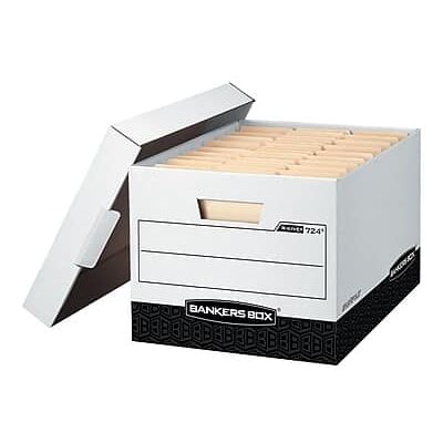 Bankers Box - R-Kive Heavy-Duty FastFold File Storage Boxes, Lift-Off Lid, Letter/Legal Size/ 12/Carton - White and Black Bankers Box - R-Kive Heavy-Duty FastFold File Storage Boxes, Lift-Off Lid, Letter/Legal Size/ 12/Carton - White and Black