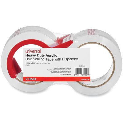 Universal - Heavy-Duty Acrylic Box Sealing Tape with Dispenser - 1.88Inch x 54.6 yds - Clear - Case of 2 Universal - Heavy-Duty Acrylic Box Sealing Tape with Dispenser - 1.88Inch x 54.6 yds - Clear - Case of 2