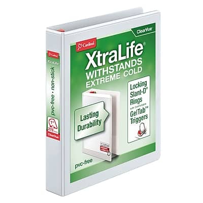 Cardinal - XtraLife ClearVue Heavy Duty 1" 3-Ring View Binders, D-Ring - White Cardinal - XtraLife ClearVue Heavy Duty 1" 3-Ring View Binders, D-Ring - White