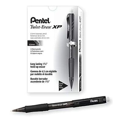 Pentel - Twist-Erase EXPRESS Mechanical Pencil, 0.5mm, #2 Medium Lead, Dozen - Black Pentel - Twist-Erase EXPRESS Mechanical Pencil, 0.5mm, #2 Medium Lead, Dozen - Black