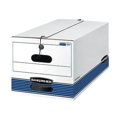 Bankers Box - Stor/File Medium-Duty FastFold File Storage Boxes, String & Button, Letter Size/Blue, 12/Carton - White and Blue Bankers Box - Stor/File Medium-Duty FastFold File Storage Boxes, String & Button, Letter Size/Blue, 12/Carton - White and Blue