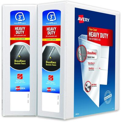 Avery - Heavy Duty Non Stick View Binder With Durahinge And Slant Rings 3 Rings 3" Capacity 11 X 8.5 White 2/pack Avery - Heavy Duty Non Stick View Binder With Durahinge And Slant Rings 3 Rings 3" Capacity 11 X 8.5 White 2/pack