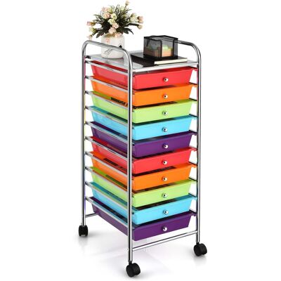 Costway - 10 Drawer Rolling Storage Cart Scrapbook Paper Office School Organizer - Multicolor Costway - 10 Drawer Rolling Storage Cart Scrapbook Paper Office School Organizer - Multicolor