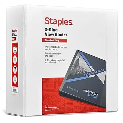 Staples - 4" 3-Ring View Binder, D-Ring - White Staples - 4" 3-Ring View Binder, D-Ring - White