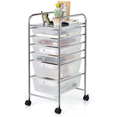 Costway - 6 Drawer Rolling Storage Cart Scrapbook Paper Office School Organizer - Clear Costway - 6 Drawer Rolling Storage Cart Scrapbook Paper Office School Organizer - Clear