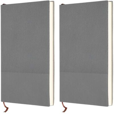 Unique Bargains - 2pcs Lined Journal Notebook 8.3x5.7", A5 98 Pages 80GSM Soft PU Leather Ribbed Daily Journal for Office - Gray Unique Bargains - 2pcs Lined Journal Notebook 8.3x5.7", A5 98 Pages 80GSM Soft PU Leather Ribbed Daily Journal for Office - Gray