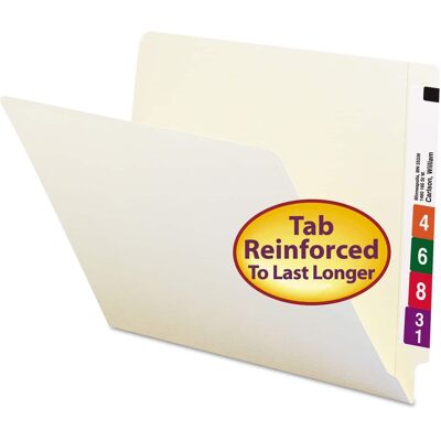 Smead Manufacturing - Heavyweight Manila End Tab Folders, 9" High Front, Straight Tabs, Letter Size, 0.75" Expansion, Manila, 100/Box Smead Manufacturing - Heavyweight Manila End Tab Folders, 9" High Front, Straight Tabs, Letter Size, 0.75" Expansion, Manila, 100/Box