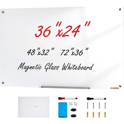 VEVOR - Magnetic Glass Whiteboard, Dry Erase Board 36"x24", Wall-Mounted Large Glassboard Frameless - White VEVOR - Magnetic Glass Whiteboard, Dry Erase Board 36"x24", Wall-Mounted Large Glassboard Frameless - White