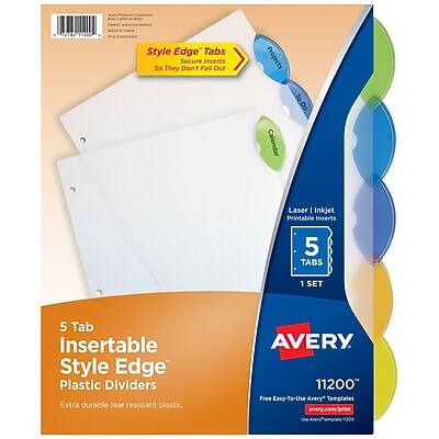 Avery - Style Edge Insertable Plastic Dividers, 5-Tab - Assorted Avery - Style Edge Insertable Plastic Dividers, 5-Tab - Assorted
