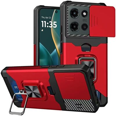 Kitcheniva - Magnetic Ring Stand Case For Moto G Stylus 2025 2026 With Card Holder And Camera Lens Cover - Red Kitcheniva - Magnetic Ring Stand Case For Moto G Stylus 2025 2026 With Card Holder And Camera Lens Cover - Red