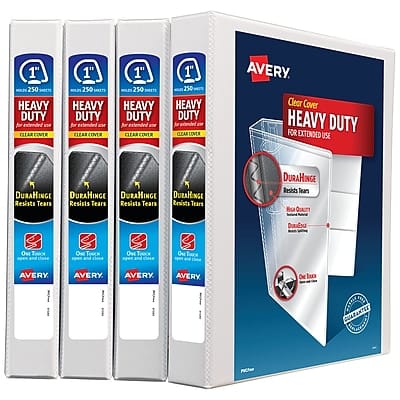 Avery - Heavy Duty 1" 3-Ring View Binders, Slant Ring, 4/Pack - White Avery - Heavy Duty 1" 3-Ring View Binders, Slant Ring, 4/Pack - White