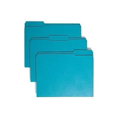 Smead - File Folder, 3 Tab, Letter Size, 100/Box - Teal Smead - File Folder, 3 Tab, Letter Size, 100/Box - Teal