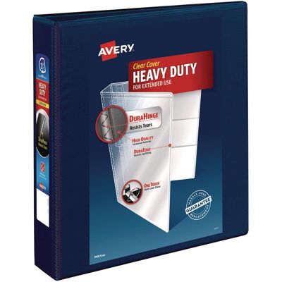 Avery - Heavy Duty View Binder With Durahinge And One Touch Ezd Rings 3 Rings 1.5" Capacity 11 X 8.5 Navy Blue Avery - Heavy Duty View Binder With Durahinge And One Touch Ezd Rings 3 Rings 1.5" Capacity 11 X 8.5 Navy Blue