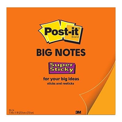 Post-it - Big Notes Super Sticky Notes, 11" x 11", 30 Sheets/Pad - Orange Post-it - Big Notes Super Sticky Notes, 11" x 11", 30 Sheets/Pad - Orange