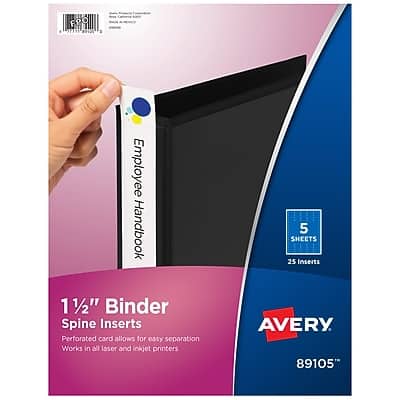 Avery - Binder Spine Insert, 1.5" Spine Width, 25 Inserts/Sheet, 5 Sheets/Pack - White Avery - Binder Spine Insert, 1.5" Spine Width, 25 Inserts/Sheet, 5 Sheets/Pack - White