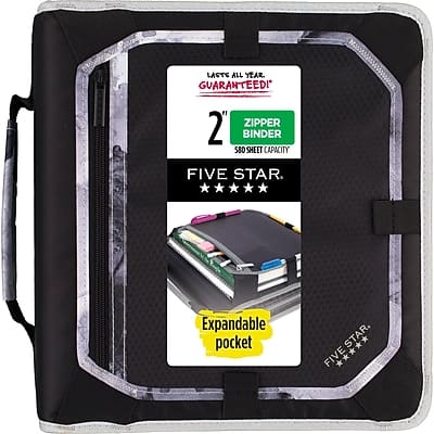 Five Star - 2" 3-Ring Zipper Binders - Black/Gray Five Star - 2" 3-Ring Zipper Binders - Black/Gray