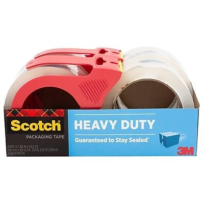 Scotch - Heavy Duty Packing Tape with Dispenser, 1.88" x 54.6 yds., 4/Pack - Clear Scotch - Heavy Duty Packing Tape with Dispenser, 1.88" x 54.6 yds., 4/Pack - Clear