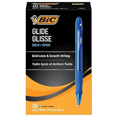 BIC - Glide Bold Retractable Ballpoint Pen, Bold Point, 1.6mm, 36/Pack - Blue Ink BIC - Glide Bold Retractable Ballpoint Pen, Bold Point, 1.6mm, 36/Pack - Blue Ink