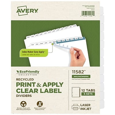 Avery - Index Maker EcoFriendly Paper Dividers with Print & Apply Label Sheets, 12 Tabs, 5 Sets/Pack - White Avery - Index Maker EcoFriendly Paper Dividers with Print & Apply Label Sheets, 12 Tabs, 5 Sets/Pack - White