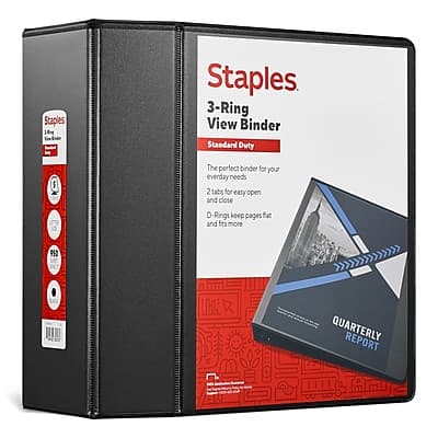 Staples - 5" 3-Ring View Binder, D-Ring - Black Staples - 5" 3-Ring View Binder, D-Ring - Black