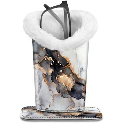 Kitcheniva - PU Leather Plush Lined Eyeglasses Protective Cover Holder Magnetic Stand Desk Organizer - Cloudy Marble Kitcheniva - PU Leather Plush Lined Eyeglasses Protective Cover Holder Magnetic Stand Desk Organizer - Cloudy Marble