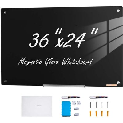 VEVOR - Magnetic Glass Whiteboard, Dry Erase Board 36"x24", Wall-Mounted Large White Glassboard Frameless - Black VEVOR - Magnetic Glass Whiteboard, Dry Erase Board 36"x24", Wall-Mounted Large White Glassboard Frameless - Black