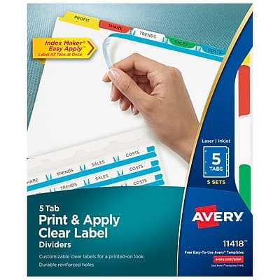 Avery - Index Maker Paper Dividers with Print & Apply Label Sheets, 5 Tabs, 5 Sets/Pack - Multicolor Avery - Index Maker Paper Dividers with Print & Apply Label Sheets, 5 Tabs, 5 Sets/Pack - Multicolor