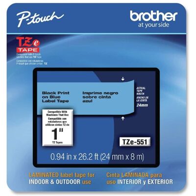 Brother - P-Touch TZE551CS 0.94 in. x 26.2 ft. TZe Laminated Removable Label Tapes - Black on - Blue Brother - P-Touch TZE551CS 0.94 in. x 26.2 ft. TZe Laminated Removable Label Tapes - Black on - Blue