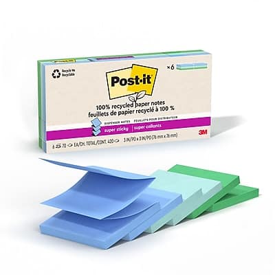 Post-it - Oasis Recycled Pop-up Super Sticky Notes, 3" x 3", Oasis Collection, 70 Sheets/Pad, 6 Pads/Pack - Assorted Post-it - Oasis Recycled Pop-up Super Sticky Notes, 3" x 3", Oasis Collection, 70 Sheets/Pad, 6 Pads/Pack - Assorted
