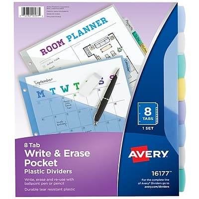 Avery - Write & Erase Pocket Plastic Dividers, 8 Tabs - Multicolor Avery - Write & Erase Pocket Plastic Dividers, 8 Tabs - Multicolor