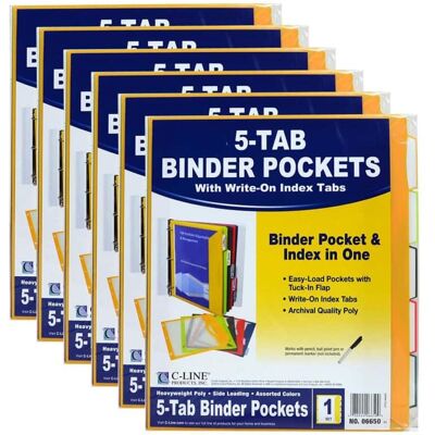 C-line - Super Heavyweight Poly Binder Pockets with Write-On Index Tabs, Assorted Colors, 8-1/2 x 11, 5 Per Set, 6 Sets C-line - Super Heavyweight Poly Binder Pockets with Write-On Index Tabs, Assorted Colors, 8-1/2 x 11, 5 Per Set, 6 Sets