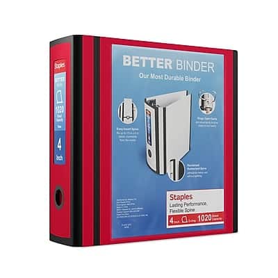 Staples - 4" 3-Ring Better Binder, D-Ring - Red Staples - 4" 3-Ring Better Binder, D-Ring - Red
