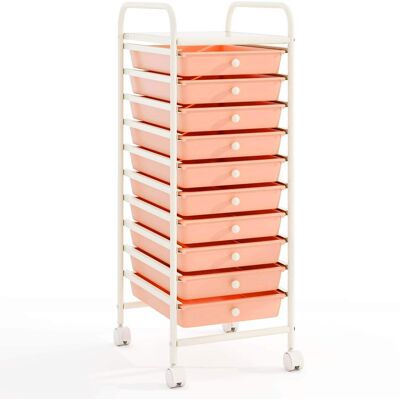 Costway - 10 Drawer Rolling Storage Cart Scrapbook Paper Office School Organizer Skin - Skin Pink Costway - 10 Drawer Rolling Storage Cart Scrapbook Paper Office School Organizer Skin - Skin Pink