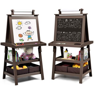 Costway - 3 in 1 Double-Sided Wooden Kid's Art Easel Whiteboard - Coffee Costway - 3 in 1 Double-Sided Wooden Kid's Art Easel Whiteboard - Coffee