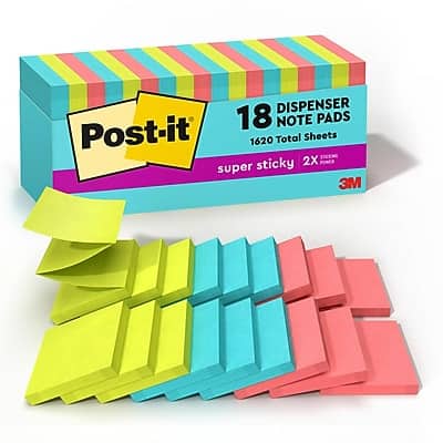 Post-it - Pop-up Super Sticky Notes, 3" x 3", Supernova Neons Collection, 90 Sheets/Pad, 18 Pads/Pack - Assorted Post-it - Pop-up Super Sticky Notes, 3" x 3", Supernova Neons Collection, 90 Sheets/Pad, 18 Pads/Pack - Assorted