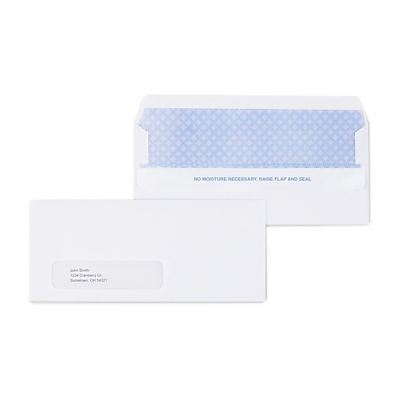Staples - Self Seal Security Tinted #10 Window Envelopes, 4 1/8" x 9 1/2", 500/Box - White Wove Staples - Self Seal Security Tinted #10 Window Envelopes, 4 1/8" x 9 1/2", 500/Box - White Wove